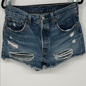 Levi's 501 Blue Distressed Jean Shorts Women’s 29